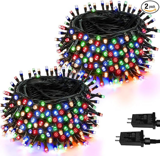 2-Pack 200 LED Christmas Lights for Indoor Outdoor, 66FT Super Bright String Lights Plug in, Waterproof 13 Modes Xmas Twinkle Lights Outdoor for Christmas Decorations Bedroom Xmas Tree (Multicolor)