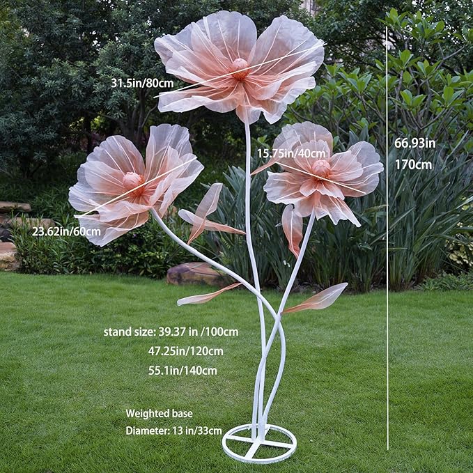 Giant Flowers for Decoration,3-Head Large Artificial Silk Flower with Standing Stems and Base for Party Banquet Wedding Reception Background Decor Home Decor (Champagne Gradient)