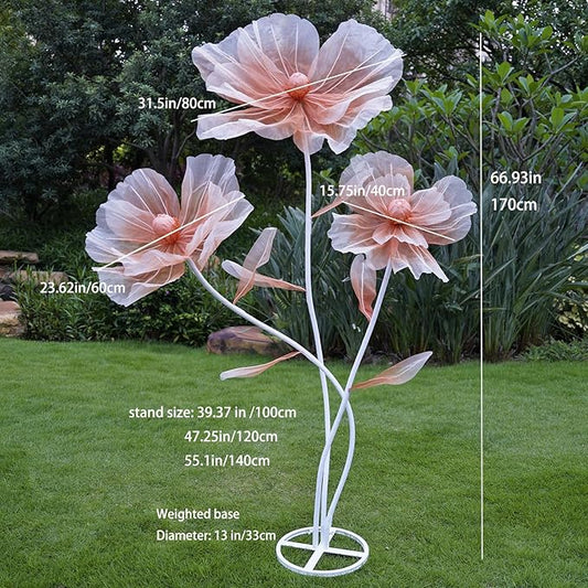 Giant Flowers for Decoration,3-Head Large Artificial Silk Flower with Standing Stems and Base for Party Banquet Wedding Reception Background Decor Home Decor (Champagne Gradient)