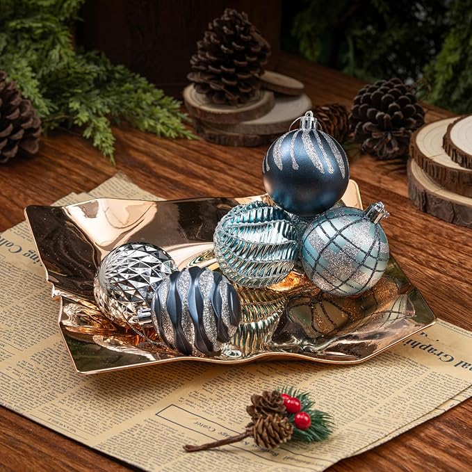 100ct Christmas Ball Ornaments Set, Blue and Silver Shatterproof Hand-Painted Hanging Baubles Decoration Bulk for Xmas Tree, Wreath, Garland, Home Holiday Decor