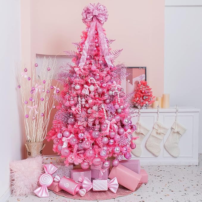 XmasExp 99-Pack Christmas Ball Ornaments Assorted Shatterproof Christmas Tree Decorations with Hand-held Gift Package for Xmas Tree,Home,Party(Baby Pink)