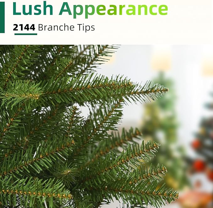 7FT Unlit Christmas Tree Green, Dunhill Fir Artificial Tree with 2144 PVC Branch Tips, Realistic Full Shape, Foldable Metal Stand for Indoor Home, Office & Holiday Decoration