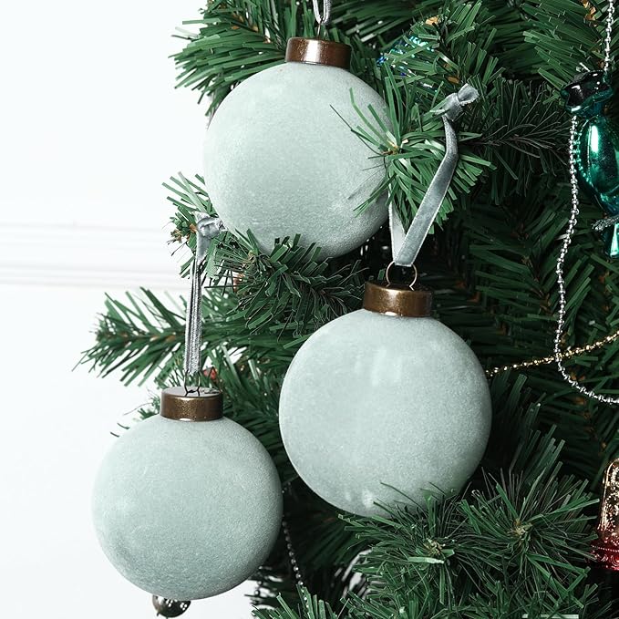 12 Pcs Velvet Christmas Balls Bulk Shatterproof Plastic Christmas Tree Decorations for Decorative Hanging Baubles (12, Haze Blue, 3.15Inch)
