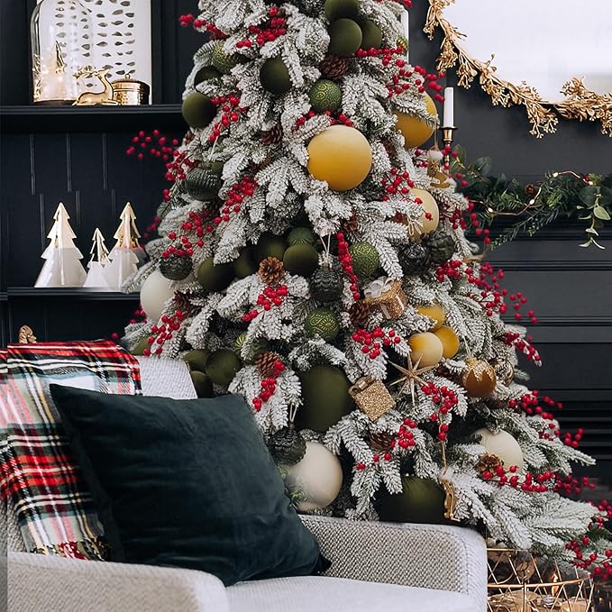 18PCS Velvet Christmas Ornaments Set – Large Matte Flocked Shatterproof Baubles for Xmas Tree Decoration, Hanging Ornaments for Holiday & Home Décor (Gold, Green, White, 3 Inch / 8 cm)