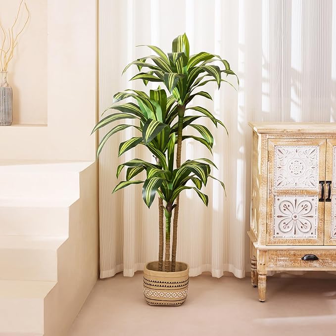 Artificial Dracaena Tree 5FT Tall Fake Tree - Faux Indoor Plant with UV Resistant Potted Design - Realistic Large Artificial Plants for Home Living Room Office Decor Indoor