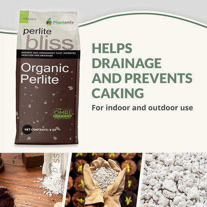 Perlite Bliss (8 Qts) - Organic Perlite for Plants - Coarse Perlite Bulk Soil Amendment - Chunky Perlite for Plants, Potting Soil, Garden Soil, & Coco Coir - Horticultural Perlite for Gardening