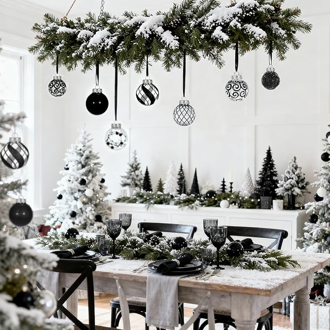 Ouddy Decor 36 Pcs Clear Christmas Ball Ornaments, 2.36" Shatterproof Black Plastic Christmas Ornaments Set Decorative Hanging Transparent Baubles for Xmas Tree Holiday Party Decor, Black