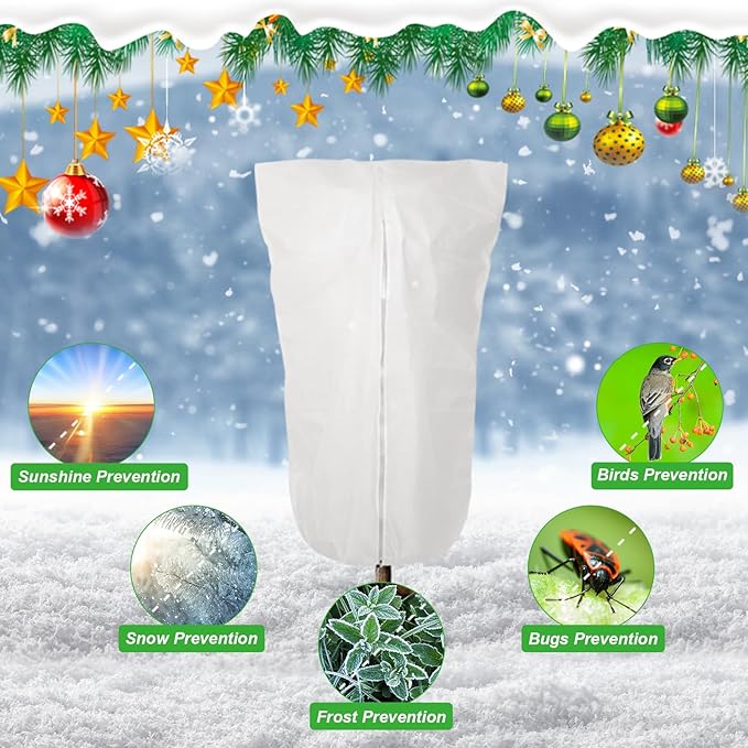 2 Pack 43"x32" Winter Plant Cover Freeze Protection, 3 oz/yd² Warm Shrub Covers with Zipper Drawstring, Frost Cloth Blankets for Fruit Tree Potted Plants Garden Cold Weather Protector