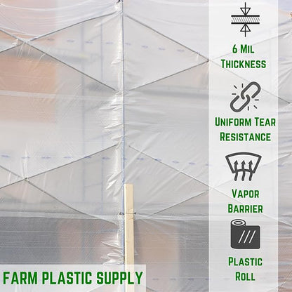 Farm Plastic Supply - Dura Skrim String Reinforced Clear Plastic Sheeting - 6 Mil - (10' x 100') - Reinforced Poly Film Tear Resistant, Weatherproof, Vapor Barrier Polyethylene Roll for Construction