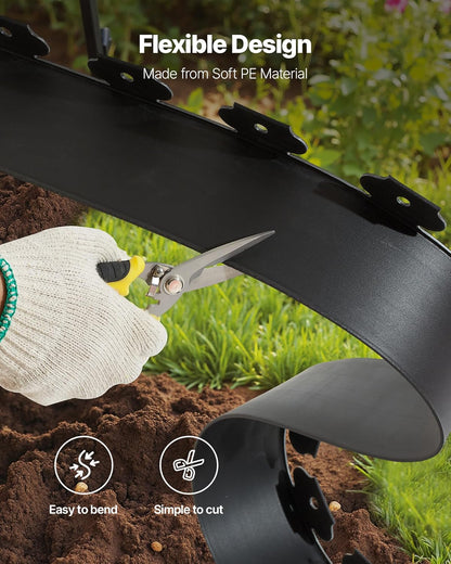 VEVOR Landscape Edging, 33 ft x 4 in Plastic Garden Border Edging with 30 Spikes & 2 Ground Stakes, No Dig, Flexible Lawn Edgings Roll, UV-Resistant Mini Fence Borders for Flower Beds Yard Paver