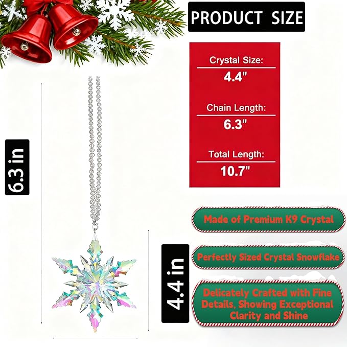 Luxury Crystal Christmas Snowflake Ornaments Christmas Tree Hanging Decorations Gifts for Women Girls Family Friends (Multicolor)