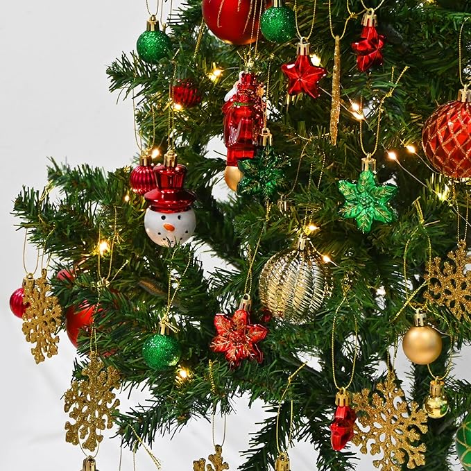 70 Pcs Christmas Ball Ornaments Set，Shatterproof Gold Ornaments for Xmas Tree，Christmas Ball Tree Hanging Ornaments for Christmas Decoration (Red Green)