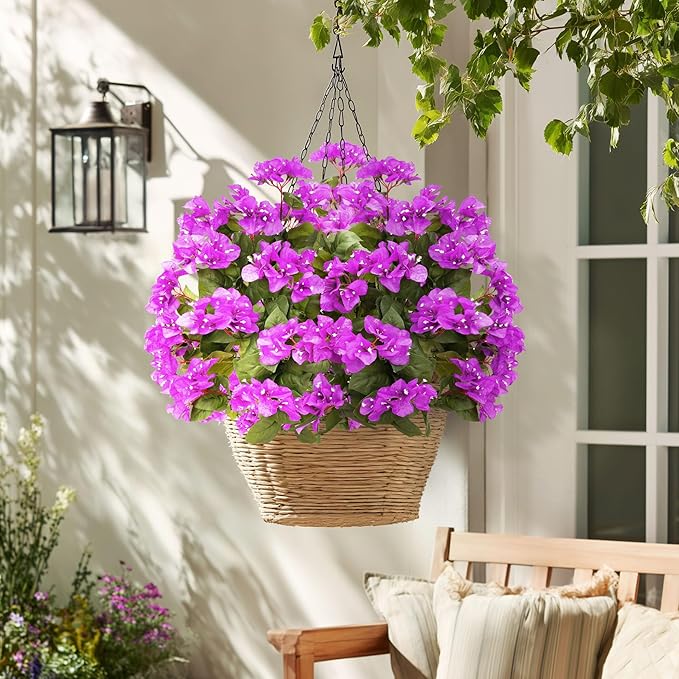 4 Pcs Artificial Flowers Bougainvillea Outdoor Artificial Plants Faux Flowers with Stems Silk Flowers for Wedding Porch Living Garden Decor(4PCS,Dark Purple)