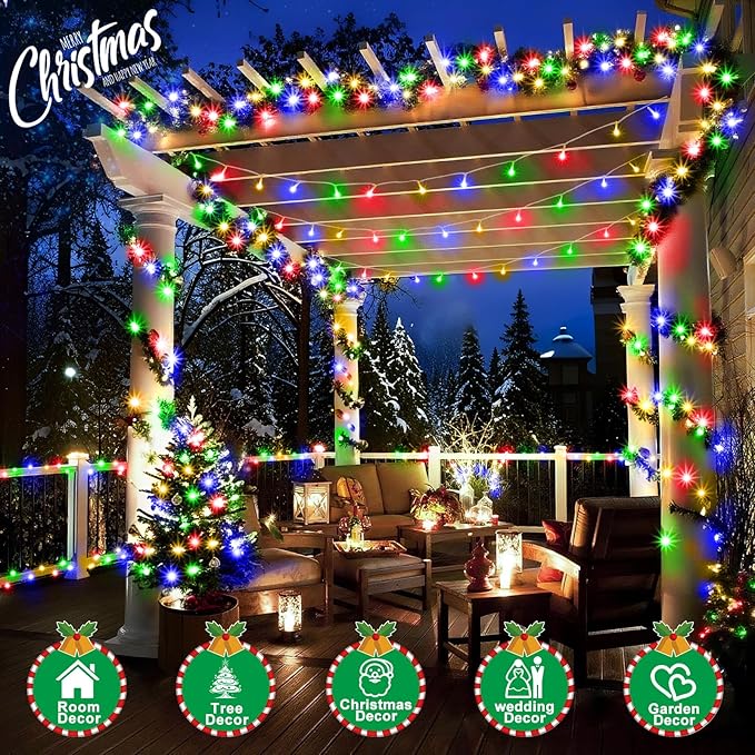 SAUIRS 60FT 160 LED Christmas Lights Outdoor String Lights with 8 Modes Timer Waterproof Fairy Light Plug in for Outside Indoor Party Xmas Palm Tree Yard Wedding Decorations(Multicolor)