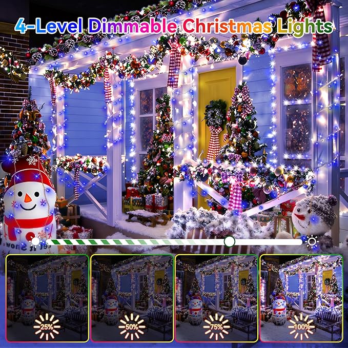 Heceltt Christmas Lights Outdoor, 522FT 1300 LED String Lights with 8 Lighting Modes, Timer Memory Twinkle Fairy Lights Waterproof Plug in for Xmas Tree Wedding Party Holiday Decor(Blue and White)