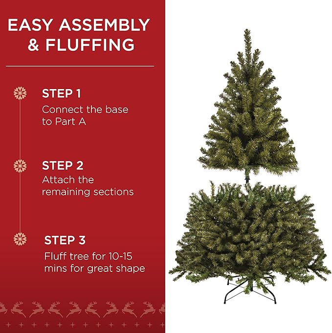 Best Choice Products Artificial Christmas Tree, 4.5ft Premium Pre-Lit Realistic Spruce Holiday Décor w/Dense Branches, Metal Base - Green Spruce