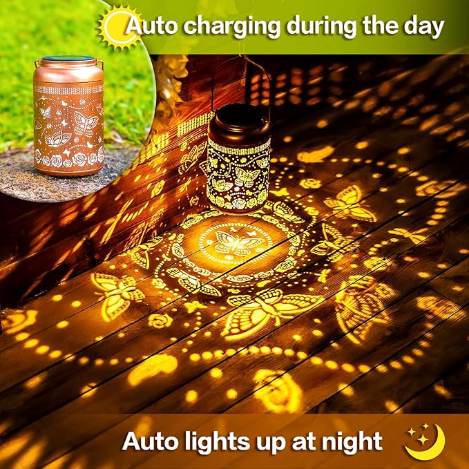 Butterfly Solar Lanterns Outdoor Hanging Waterproof Solar Lights Butterfly Gifts for Women Men Metal Butterflies Decorative LED Lanterns for Outside, Patio, Landscape, Yard Decor, Garden Decorations