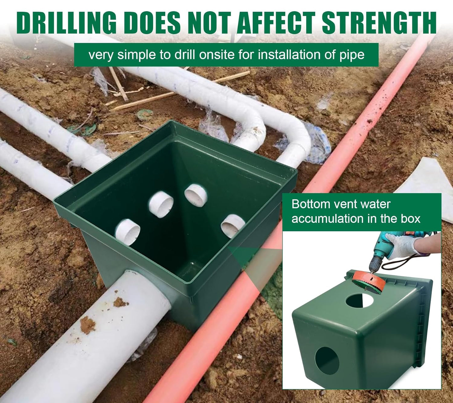 Underground Splice Box 12.5x12.5x14.3in Electrical Junction Boxes W/FRP Inspection Cover Deep Enclosure Pit Precast PE Pull Distribution Pit Access Drillable Tapered Cable Wiring Connection
