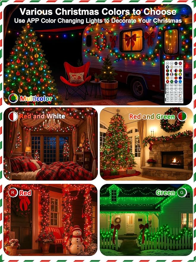 Smart Color Changing Christmas Lights with Remote & App Control, 66 FT 200 LED RGB String Lights with Timer, Music Sync Multiple Modes Twinkle Christmas Tree Light Waterproof Indoor Outdoor Xmas Decor