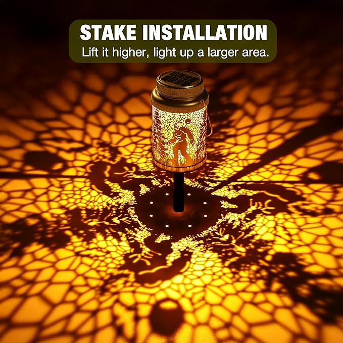 Cooo 2 Pack Solar Lanterns Outdoor Waterproof Bigfoot Sasquatch Christmas Trees Solar Pathway Lights Landscape Path Christmas Gifts for Women Mom Grandma for Outdoor Table Lamps Garden Yard Decor-Gold