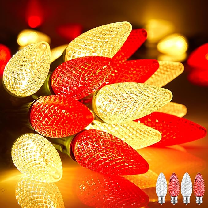 Minetom C9 Christmas String Lights, 200 Ft LED Commercial Outdoor Christmas Lights with 200 Red and Warm White C9 Bulbs, Waterproof Connectable UL Certified for Indoor Roofline Backyard Xmas Decor