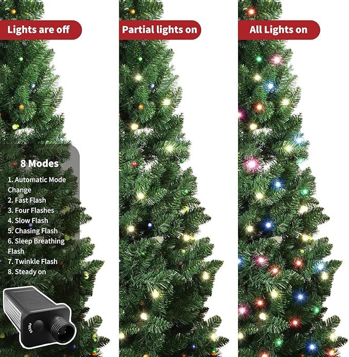 6FT Christmas Tree LED Bulbs Pre-Lit, Premium Artificial Christmas Tree with Lights, Decorated Xmas Tree with Tripod Stands for Indoor Home Office Party Holiday Decoration, ETL Listed