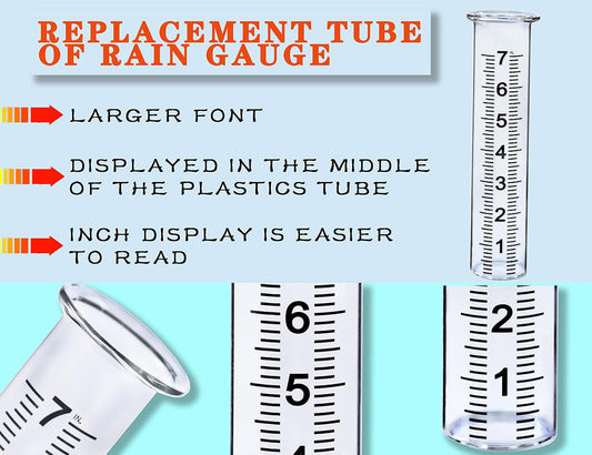 JMBay Rain Gauge Replacement Tube Plastic,7 inch Outdoor Plastic Rain Gauge Tube for Garden,Yard,Home.Upgraded Large Font Transparent Measure Tube,Lip Design,Best PCS Tube with Clean Brush