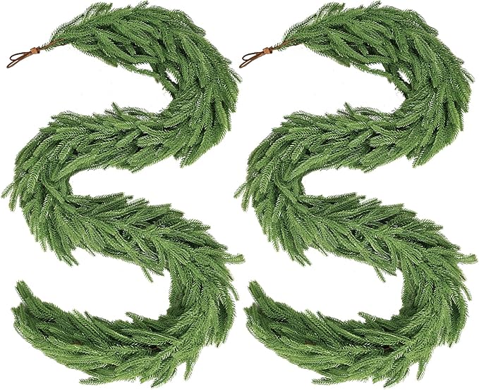 4Pcs 6FT Christmas Garland Real Touch Norfolk Pine Garlands, Artificial Faux Greenery Garland for Decorations Indoor, Pine Garland for Mantle, Fireplace, Wall, Mantle, Holiday Decor