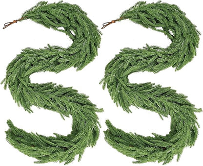 4Pcs 6FT Christmas Garland Real Touch Norfolk Pine Garlands, Artificial Faux Greenery Garland for Decorations Indoor, Pine Garland for Mantle, Fireplace, Wall, Mantle, Holiday Decor