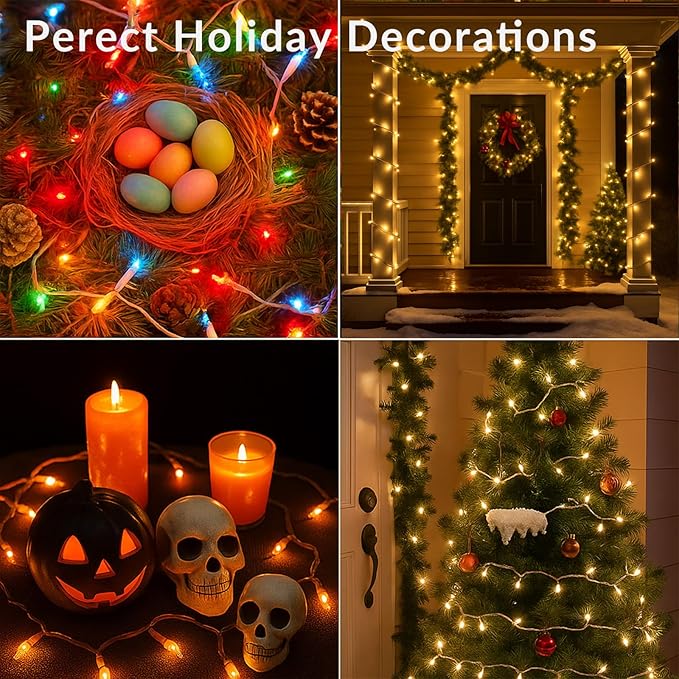 Clear Mini Green Wire Christmas Lights - UL Listed Connectable String Lights for Indoor and Outdoor Use for Xmas Trees Wreath Holiday Garden Decorations (1, White Wire Clear)