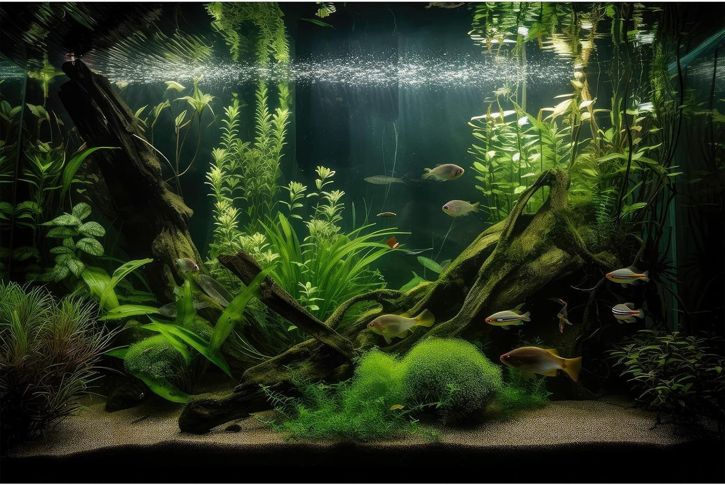 Aquarium Background Diverse Aquatic Plants and Seagrasses Terrarium Background Redwood Root Lush Green Underwater Plants Moss Fish Tank Background Under The Sea Aquarium Backdrop Vinyl 60x24in