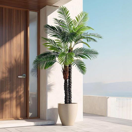 6.2FT Artificial Phoenix Palm Tree Artificial Plants Indoor Outdoor Large Faux Coconut Silk Palm Tree Tropical Fake Tree Faux Sago Palm Plant for Modern Farmhouse Yard Outside Patio Poolside