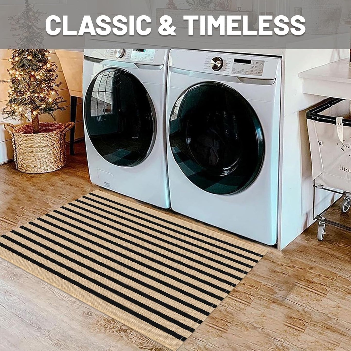 IOHOUZE Striped Area Rug 2'x3' Front Door Rugs Small Washable Area Rug for Front Porch, Spring Summer Welcome Door Mats Outdoor Indoor, Doormat for Entryway Porch Entrance, Tan/Black