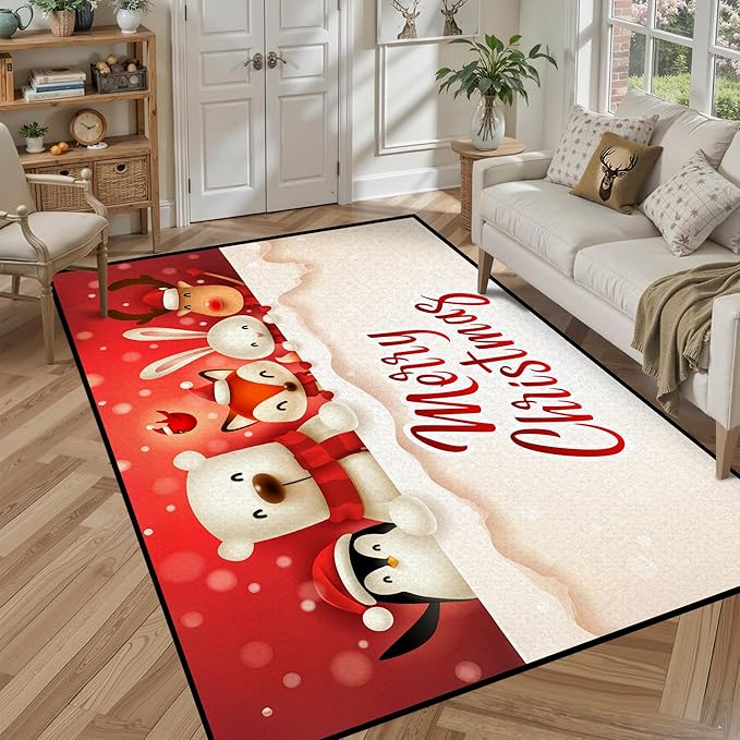 5' X 7' Christmas Area Rug Bedroom Living Room Rugs Xmas Decorative Area Rug Non-Slip Indoor Throw Rug Washable Rug Floor Carpet for Kitchen Nursery