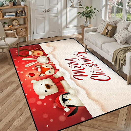 5' X 7' Christmas Area Rug Bedroom Living Room Rugs Xmas Decorative Area Rug Non-Slip Indoor Throw Rug Washable Rug Floor Carpet for Kitchen Nursery