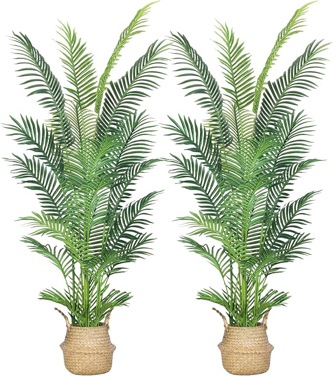 6FT 2Packs Artificial Palm Tree,Faux Areca Palm Plant with Real Touch Leaves and Adjustable Branches,Fake Tropical Palm Tree for Home Office Indoor Outdoor Modern Decoration