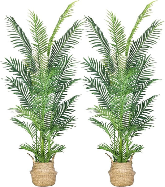 6FT 2Packs Artificial Palm Tree,Faux Areca Palm Plant with Real Touch Leaves and Adjustable Branches,Fake Tropical Palm Tree for Home Office Indoor Outdoor Modern Decoration