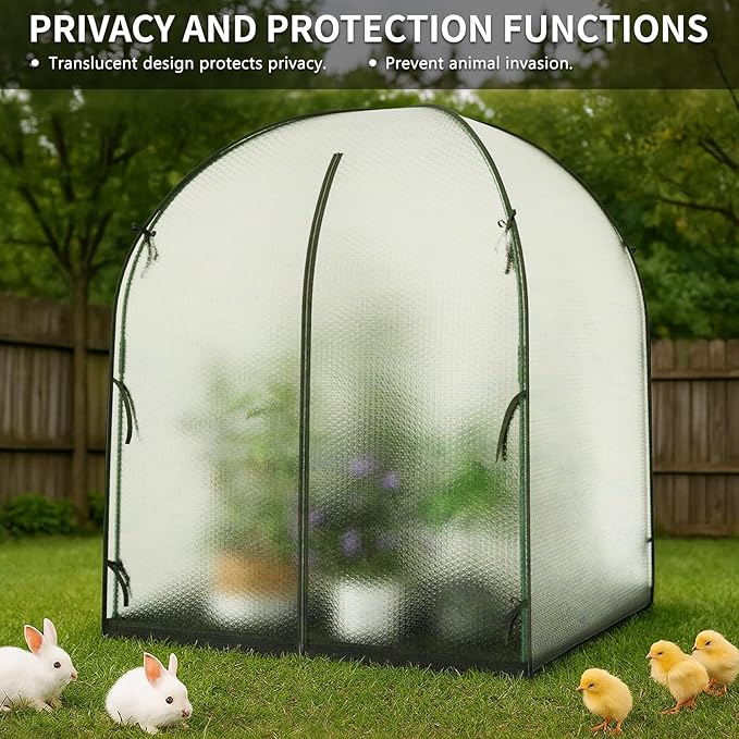 SUNYRISY Greenhouse for Outdoor with Waterproof Mat, Thick Bubble Film Cover Portable Small Mini Green House Kit for Outside, Plant Cover for Winter Plant Freeze Protection, 59" L x 59" W x 75" H