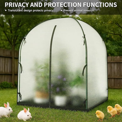 SUNYRISY Greenhouse for Outdoor with Waterproof Mat, Thick Bubble Film Cover Portable Small Mini Green House Kit for Outside, Plant Cover for Winter Plant Freeze Protection, 59" L x 59" W x 75" H