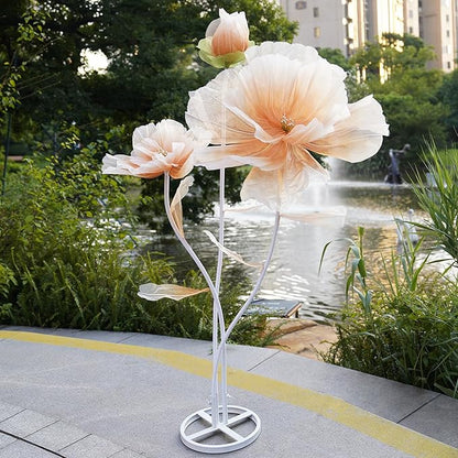 Giant Flowers for Decoration,Large Fake Flower with Standing Stems and Base,Big Artificial Flowers for Home Decor,Wedding Background Decor,Shop Window Display,Banquet,Garden Party (Champagne)