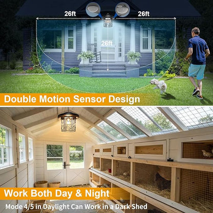 Solar Star Pendant Light - 3000LM Outdoor Solar Chandelier with Motion Sensor, Gazebo Lighs with Remote Control, 5 Modes, 3 Color Temperatures for Patio, Garden, Gazebo, Umbrella(16.4FT Cord)