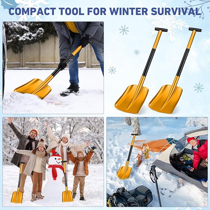 Gisafai 1 Pcs 34'' Detachable Emergency Snow Shovel for Car Aluminum Extendable Collapsible Snow Shovel Emergency Car Cleaning Equipment Suitable for Truck SUV Van Camp Outdoor (Gold)