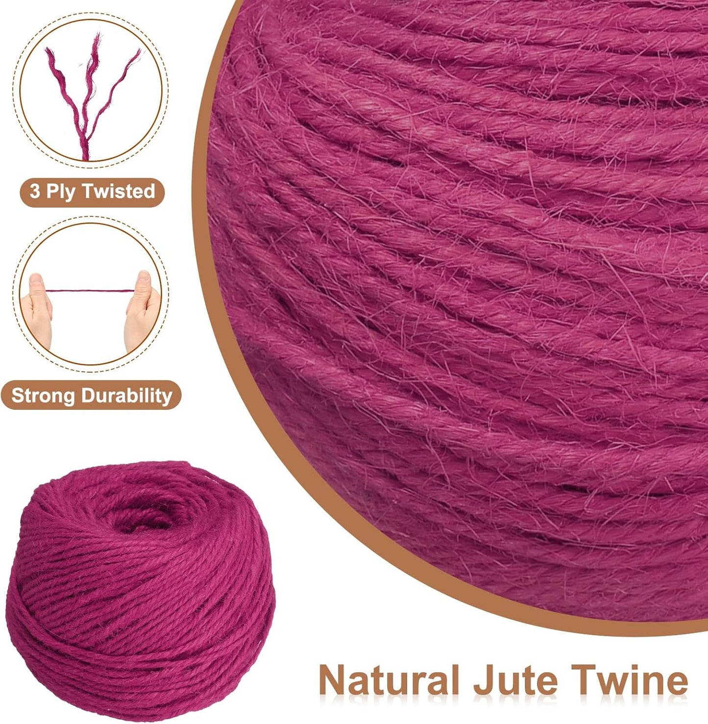 uxcell 328 Feet Natural Jute Twine String,3mm Thin Garden Twine Rope Colored Plant String Cord for DIY Art Crafts Gift Wrapping Decoration Packing Gardening Plant Hanger,Rose Red