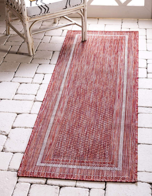 Unique Loom Outdoor Border Collection Area Rug - Soft Border (2' x 6' 1" Runner, Rust Red/ Ivory)