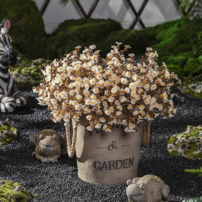 Artificial Daisy Flowers for Outdoor 16 Bundles Faux Daisy Flower UV Resistant No Fade Floral for Home Indoor Outside Garden Porch Window Box Balcony Yard Porch Decor (White)