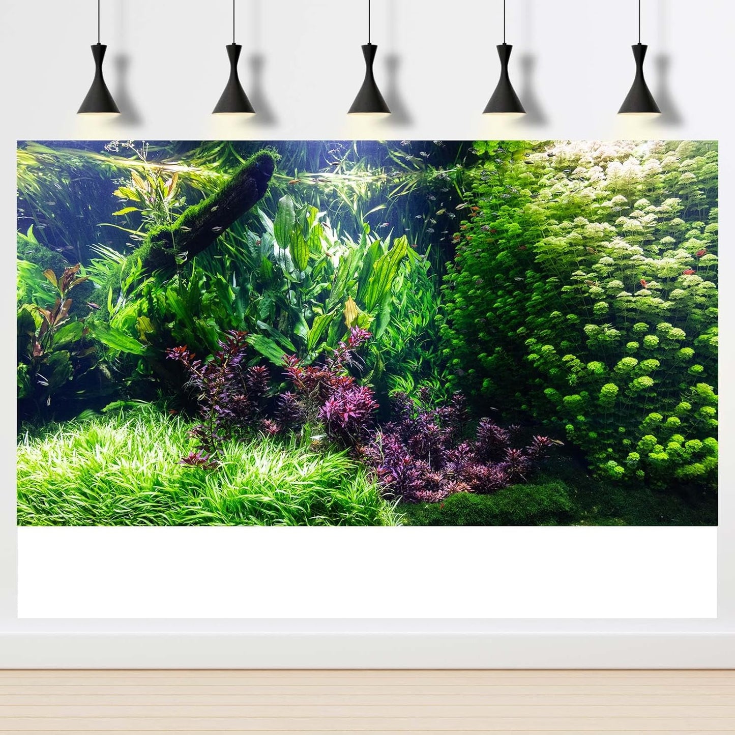 Aquarium Background Various Underwater Grass Plants Aquarium Backdrop Vivid and Fresh Green Aquatic Plants Stone River Bed and Dead Wood Tank Background Vinyl 30x18in