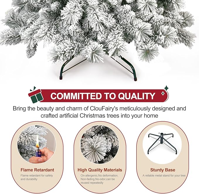 Flocked Christmas Tree 8ft, Christmas Tree -Full Christmas-Trees Snow Xmas Trees