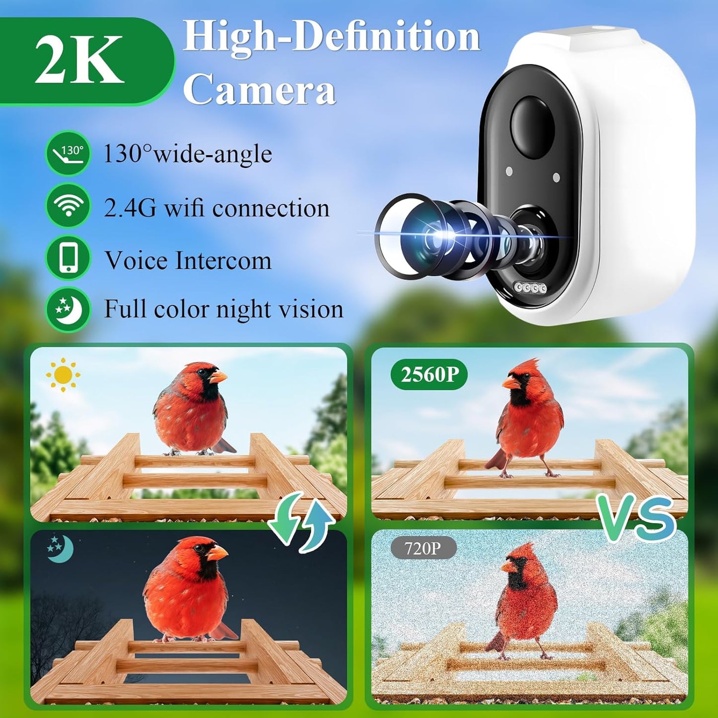 Smart Bird Feeder with Camera for Wild Birds - Identifies 11,000+ Species, Solar Panel Wireless Outdoors Bamboo Birdhouse with Cam, 2K HD Live Video & Instant Alerts - Bird Lover Gifts