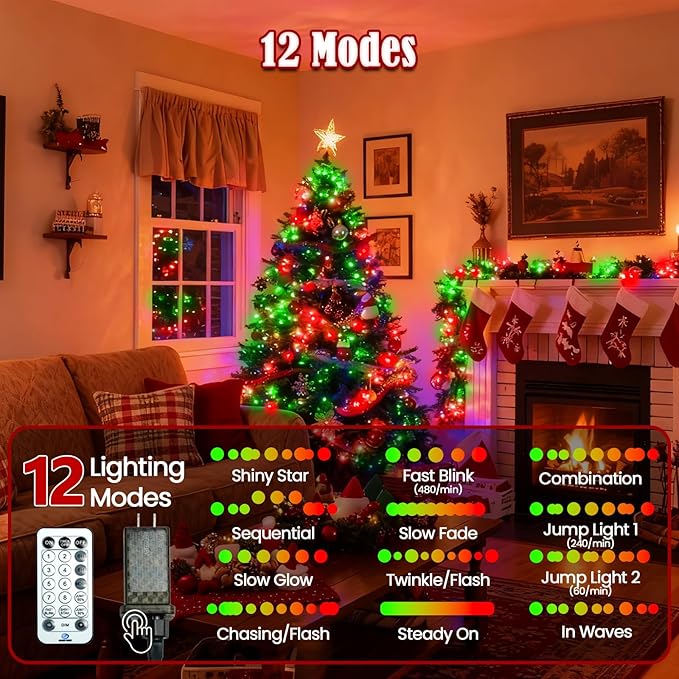 Voice Control 88ft 240LED Smart Christmas String Lights Outdoor/Indoor | String Lights Plug in with Remote, 12Modes, 7Voice Commands & Timers, Christmas Twinkle Light for Xmas Tree Decor (Red & Green)