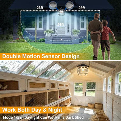 Shed Lighs Solar Powered 3000LM Solar Pendant Light Outdoor, Gazebo Lantern with 2 Motion Sensor Retro Style Metal Frame Solar Lamp with Remote for Canopy Garden Patio Umbrella, 3 Color Temps